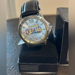 Super Bowl XXXIII Watch with Black Leather Strap